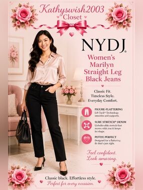 NYDJ Women's Marilyn Straight Leg Black Jeans